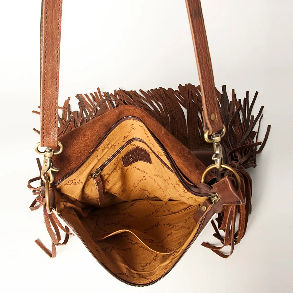 Crossbody Leather Purse w/Cowhide & Fringe