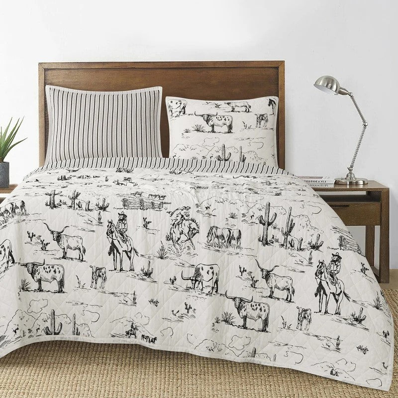 Ranch Life Western Toile Reversible Quilt King