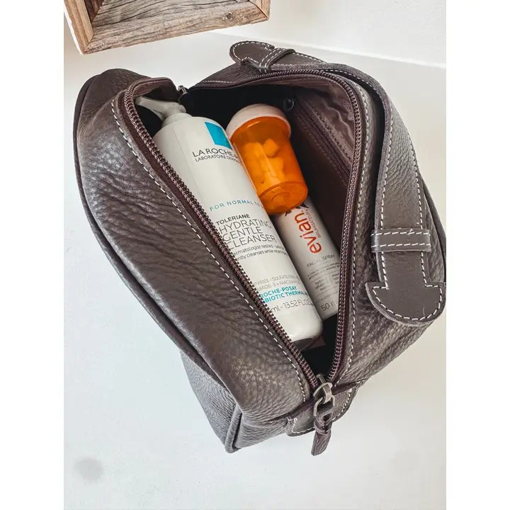 Boot Stitch Dark Brown Leather Shaving Bag