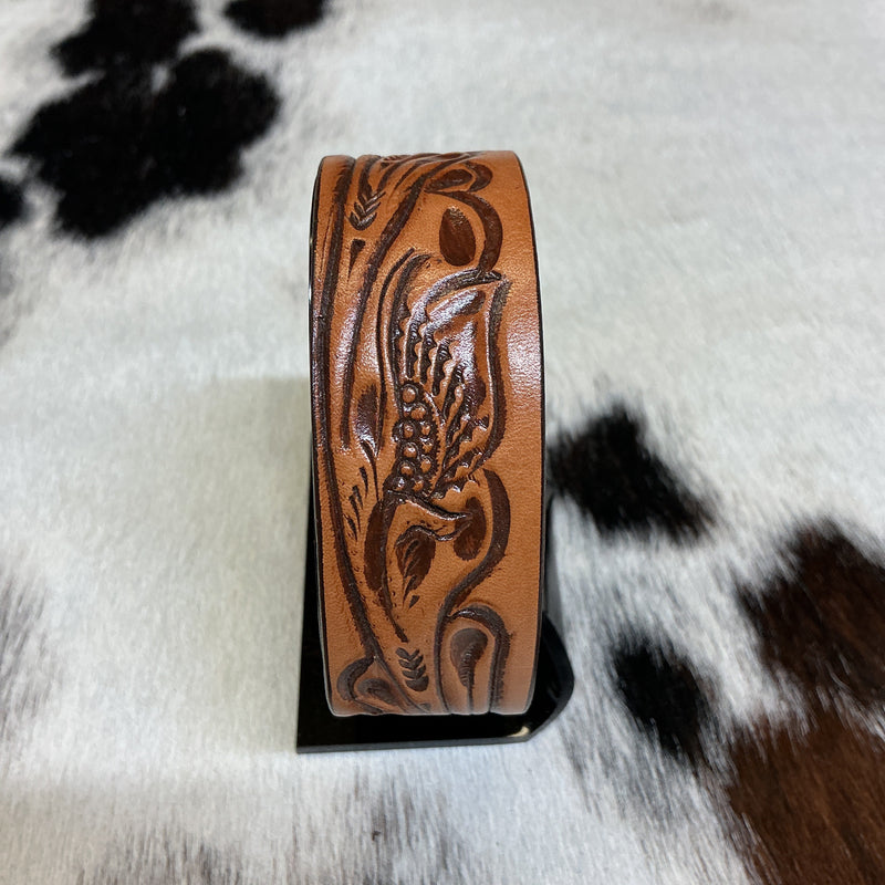 Floral Carved Leather Bracelet