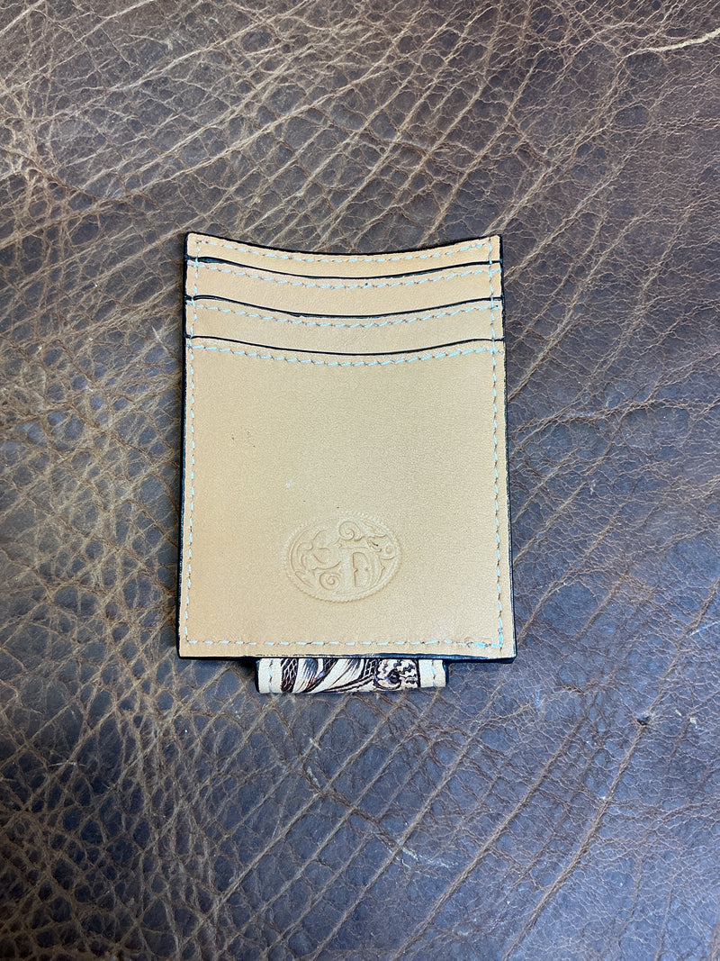 Floral Magnetic Clip Wallet w/4 Aces & Buck Stitching