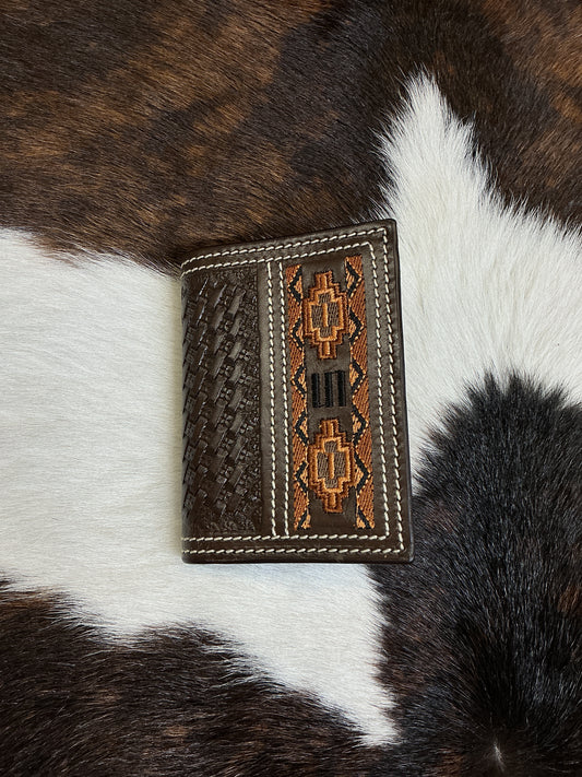 Tri-Fold Basket Stamped Wallet w/Earth Tone Embroidery