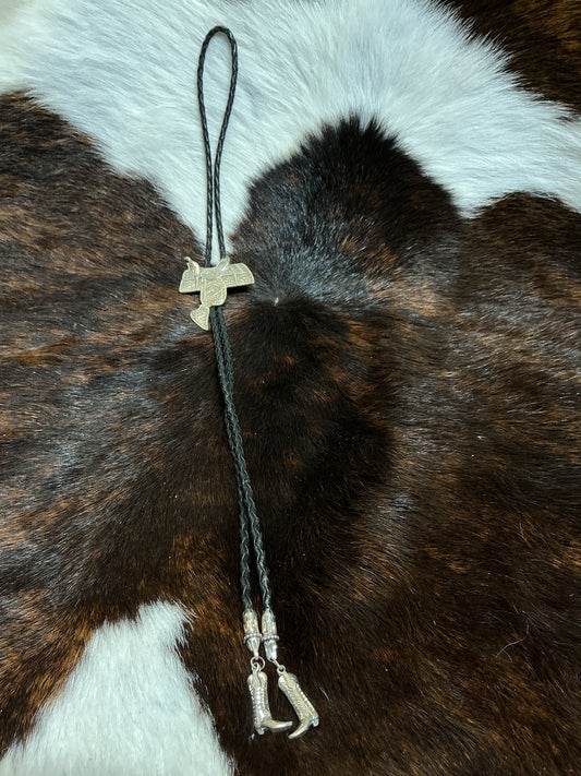 Vintage Sterling Saddle Bolo Tie w/Silver Boot Ends