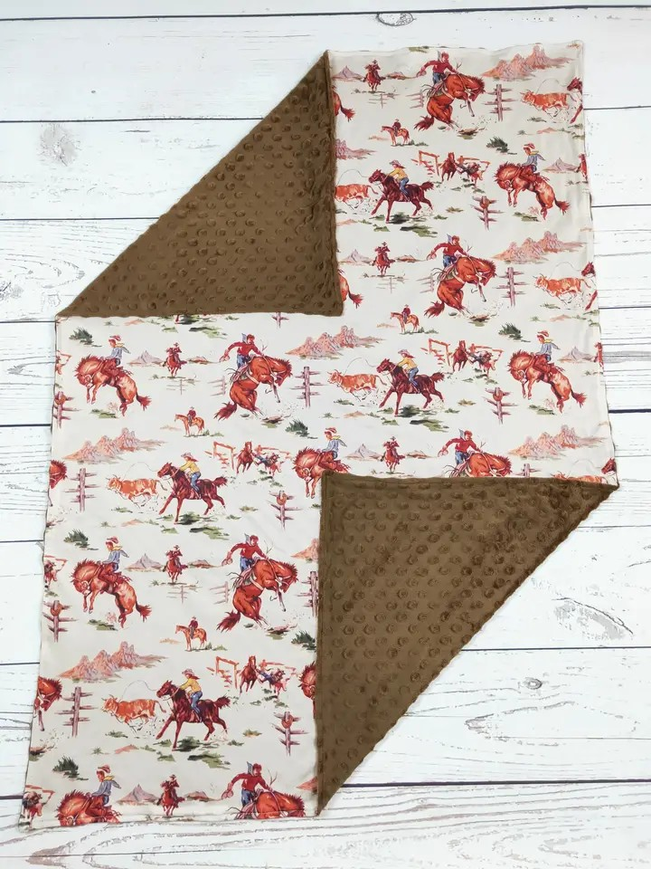 Brown Minky Rodeo Western Blanket