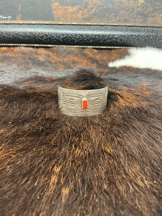 Stamped Sterling Silver w/Spiny Oyster Ponytail Barrette