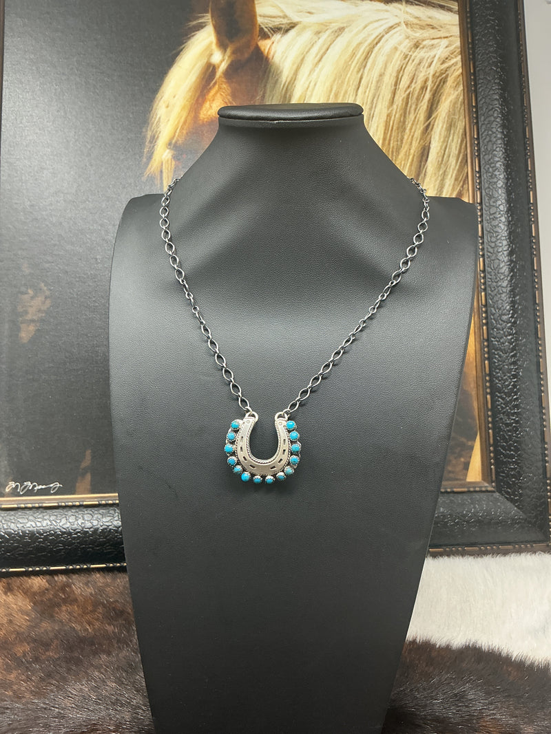 Sterling Silver Horseshoe w/Turquoise Necklace
