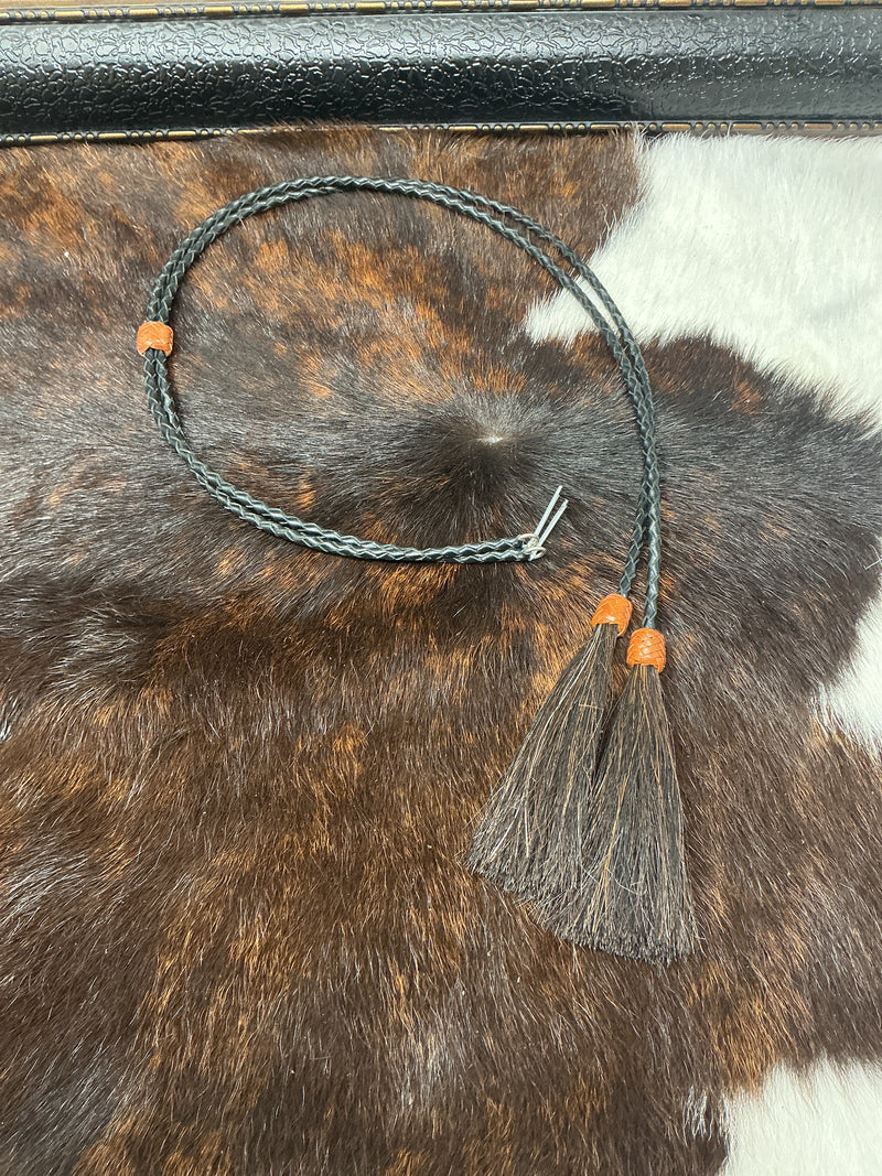 Braided Leather Stampede String w/Horsehair Tassels