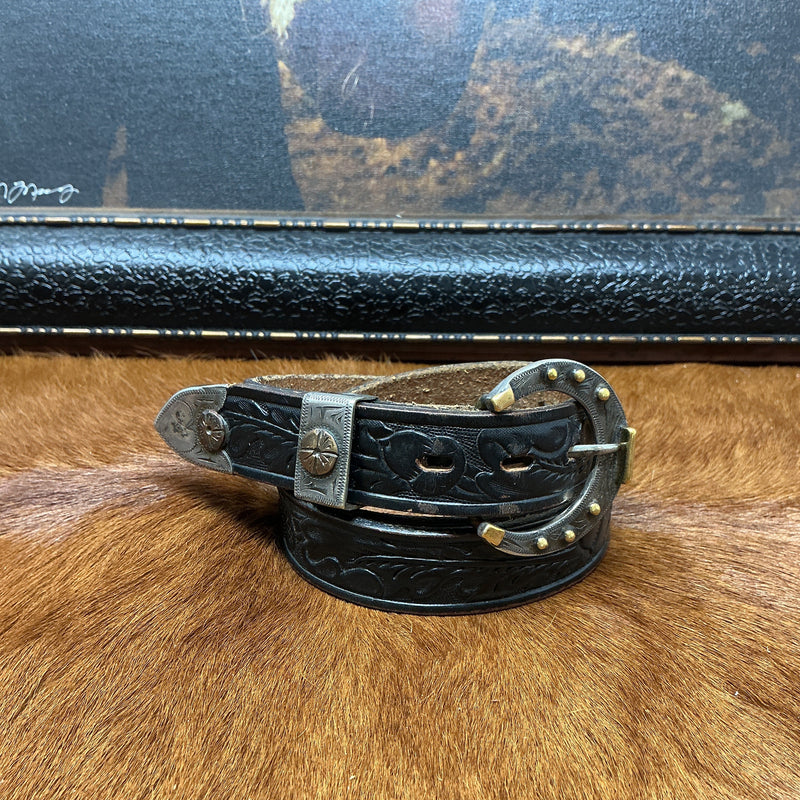 Vintage Floral Belt w/Sterling Silver Buckle Set