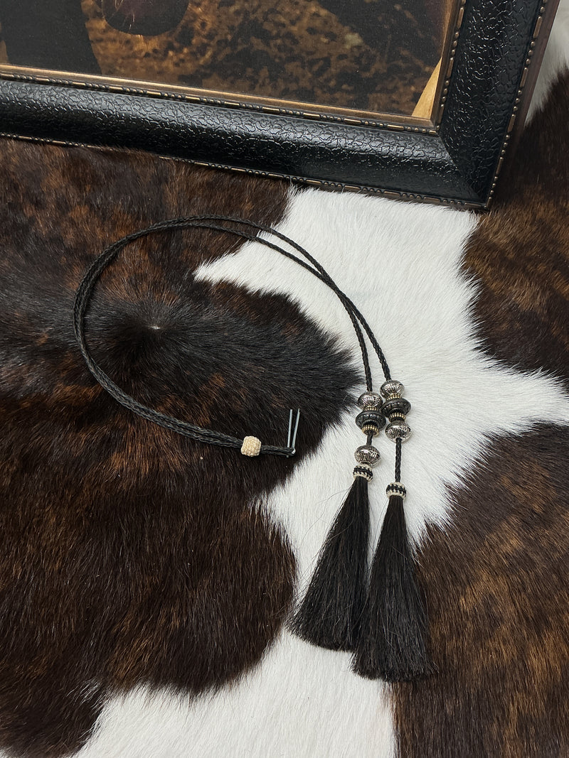 Braided Horsehair Stampede String w/Beads & Tassels
