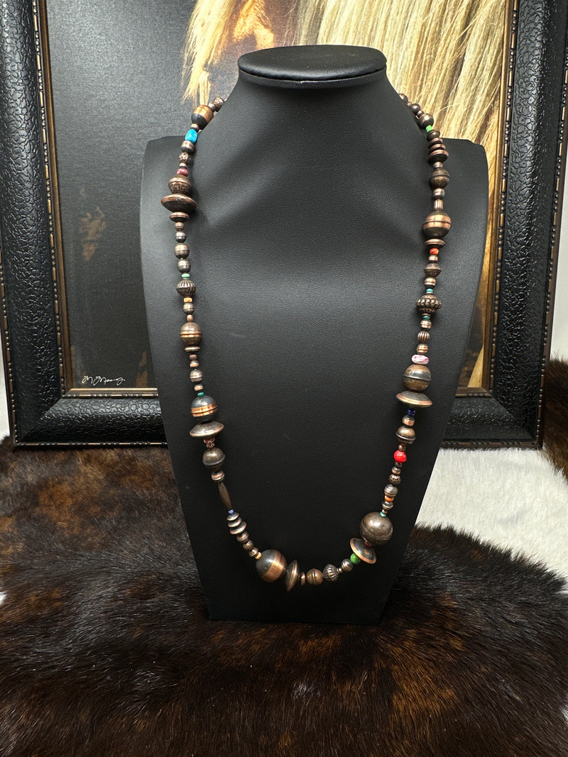 28" Copper Navajo Pearl Necklace with Stones