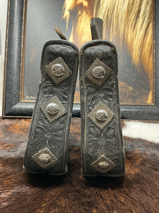 Vintage Floral Carved Stirrups w/Sterling Silver