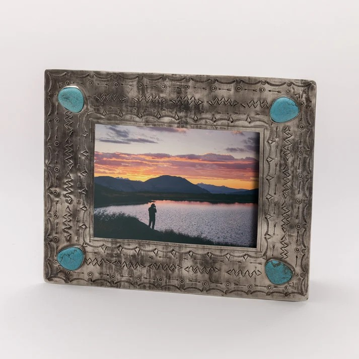 Rustic Silver Frame w/4 Turquoise Stones
