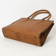 Classic Western Leather Tote - Caramel-Trimmed w/Braided Edge