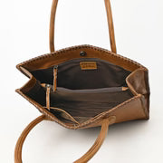Classic Western Leather Tote - Caramel-Trimmed w/Braided Edge