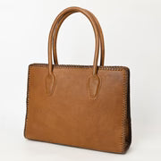 Classic Western Leather Tote - Caramel-Trimmed w/Braided Edge