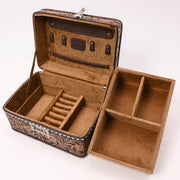 Tooled Leather Lockbox with Floral Scrollwork & White Lacing-Jewelry Case