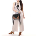 Crossbody Bag with Fringe & Floral Carving