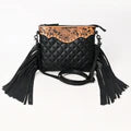 Quilted Leather Crossbody Black Tooled Flap Fringe Purse