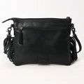 Quilted Leather Crossbody Black Tooled Flap Fringe Purse