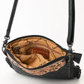 Quilted Leather Crossbody Black Tooled Flap Fringe Purse