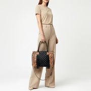 Hand-Tooled Leather Quilted Tote w/Fringe Shoulder Bag