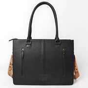 Hand-Tooled Leather Quilted Tote w/Fringe Shoulder Bag