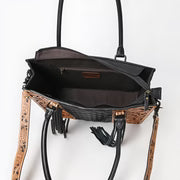 Hand-Tooled Leather Quilted Tote w/Fringe Shoulder Bag