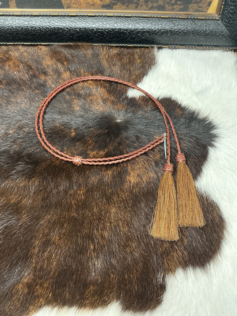 Braided Leather Stampede String w/Horsehair Tassels