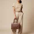 Woven Pattern Leather Tote Bag