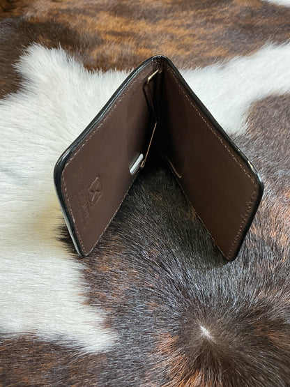 Bi-Fold Floral Carved Wallet w/Blue Beading