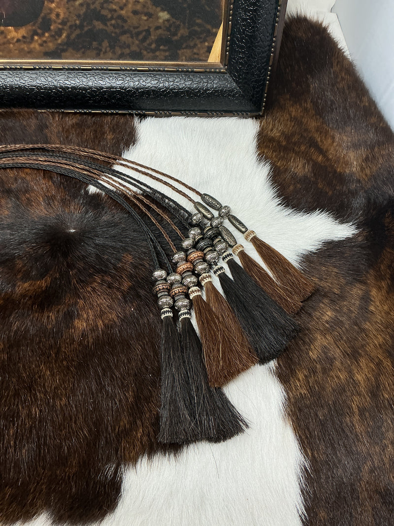 Braided Horsehair Stampede String w/Beads & Tassels