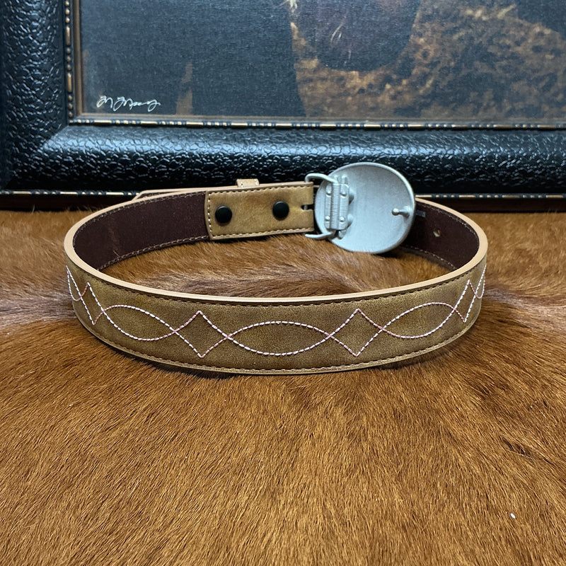 Light Brown w/Pink Stitching Kids Belt