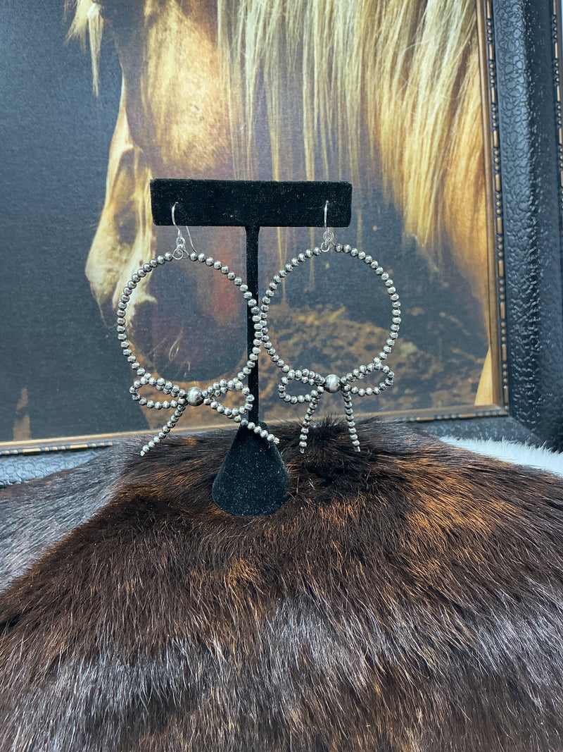 Navajo Pearl Bow Dangle Hoop Earrings