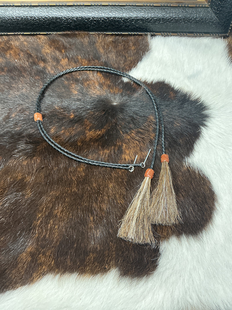 Braided Leather Stampede String w/Horsehair Tassels