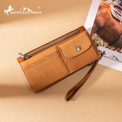 Montana West Genuine Leather Tooled Bi-Fold Wallet with Detachable Zippered Pocket
