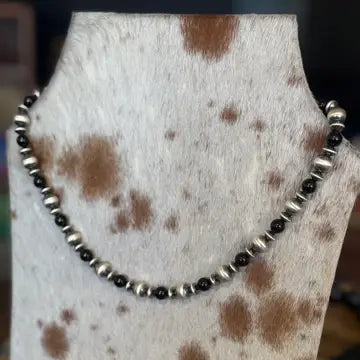 Navajo Pearl Saucer & Onyx Necklace