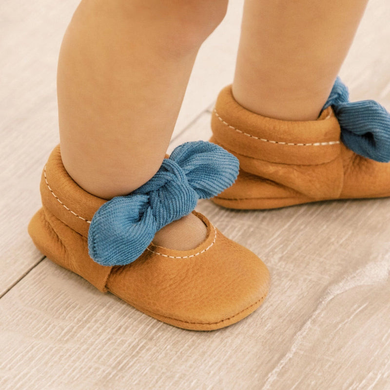 Corduroy Cowgirl Knotted Bow Baby Moccasin