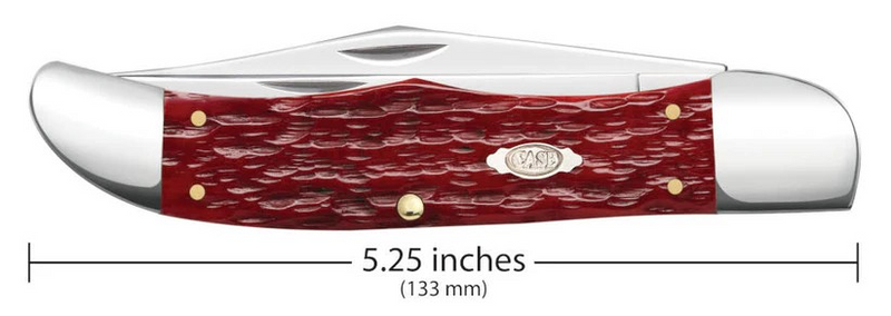 Case Dark Red Bone Peach Seed Jig Large Folding Hunter w/Sheath
