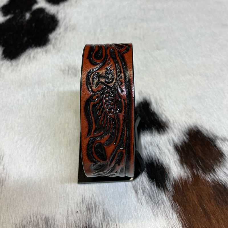 Floral Carved Leather Bracelet