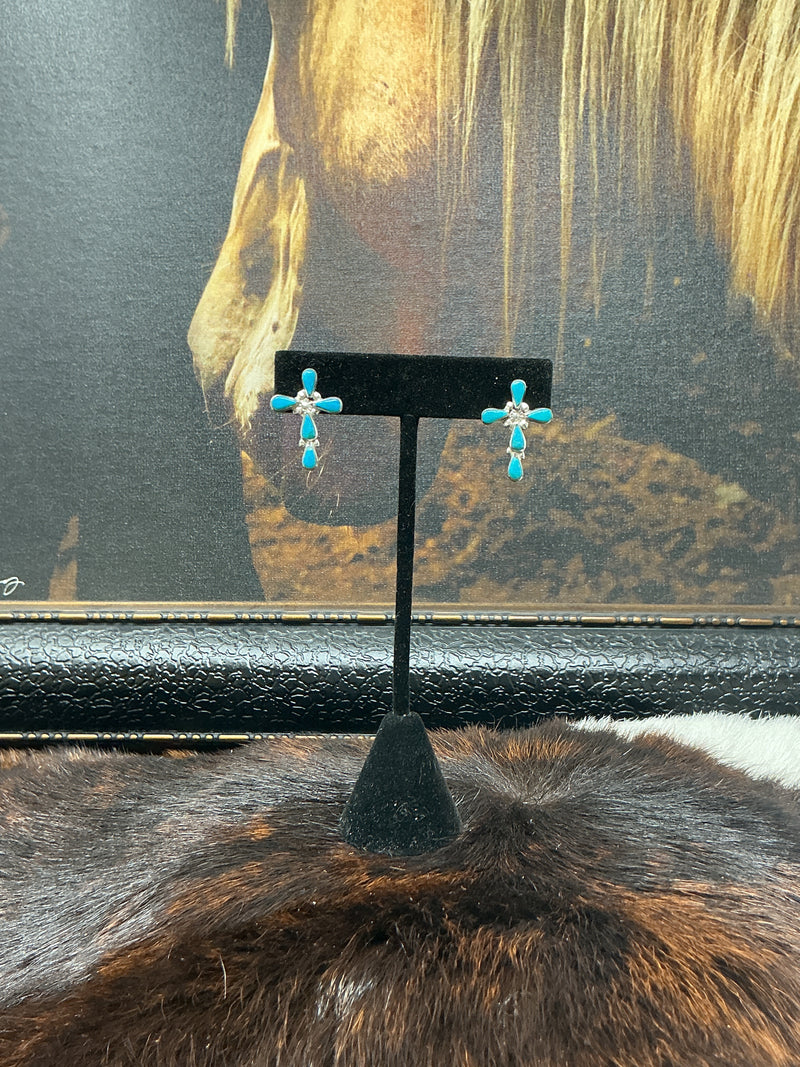 Sterling Silver & Turquoise Cross Earrings
