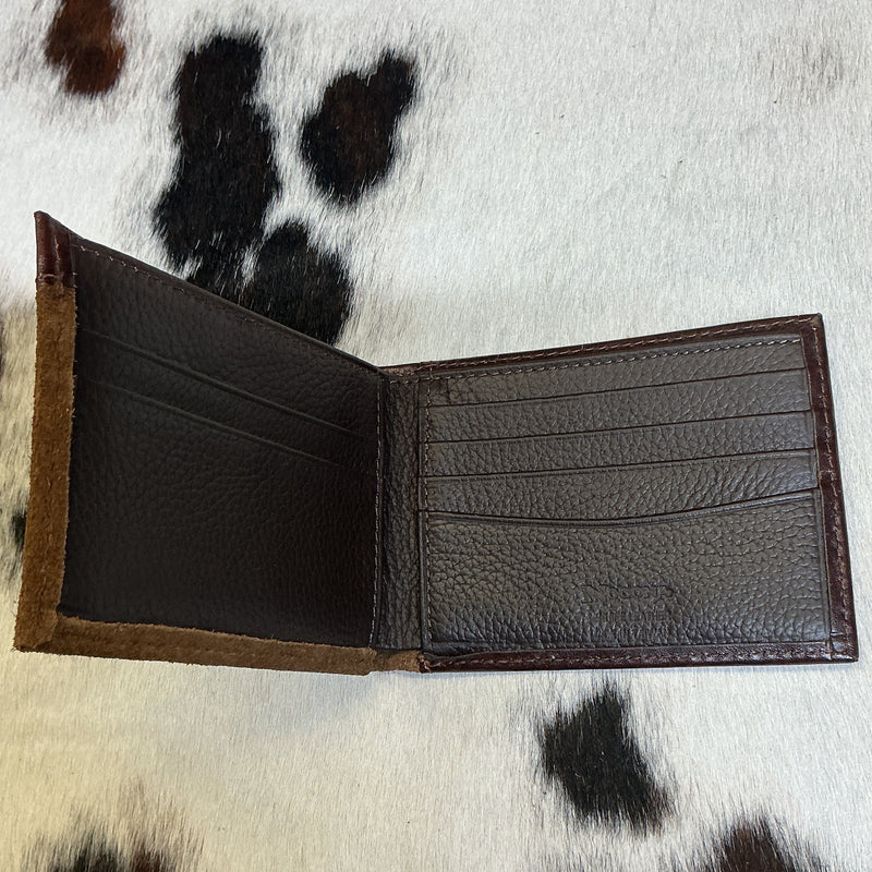 Rough Out w/Buckstitching Bi-Fold Wallet w/Passcase