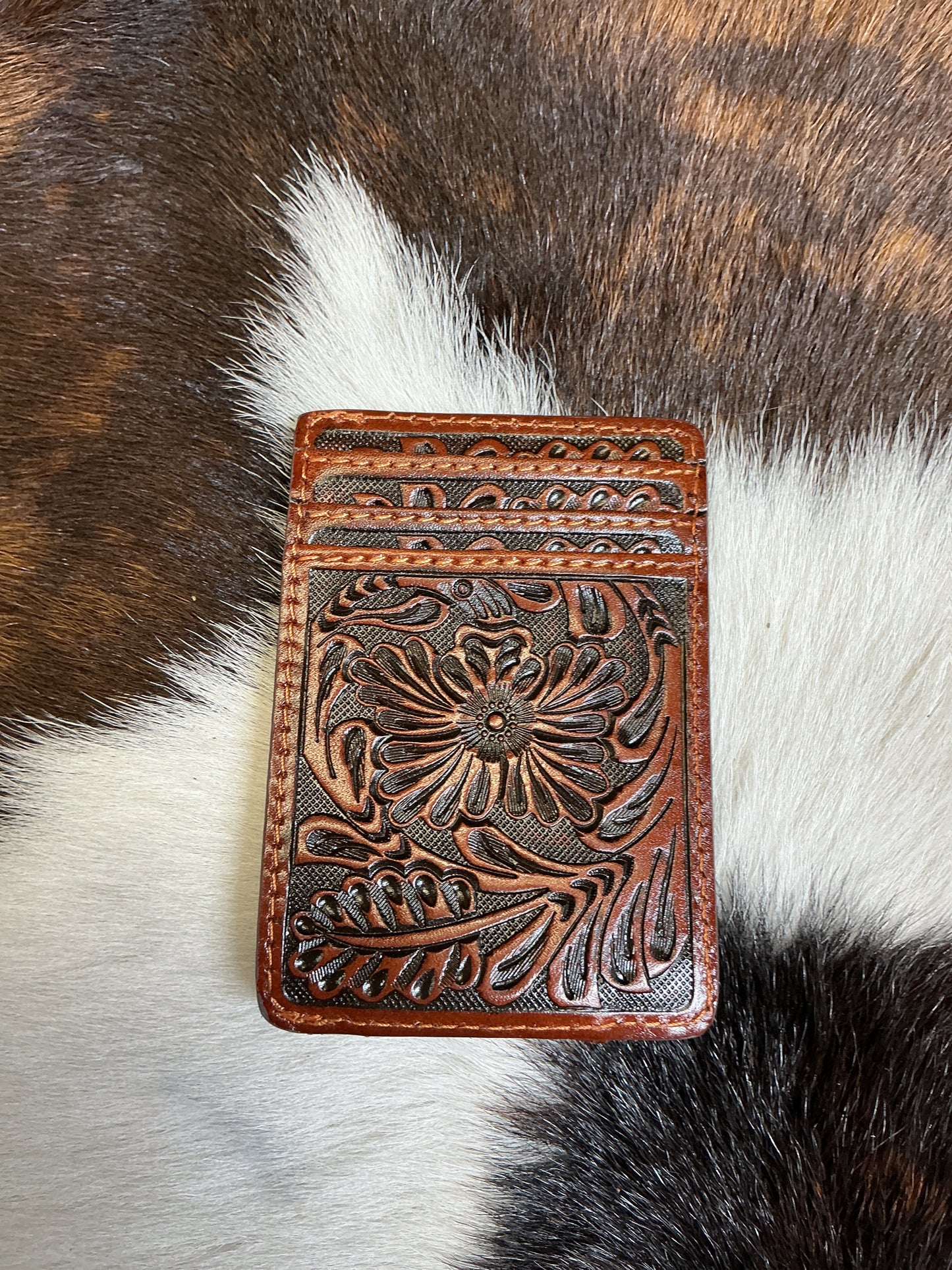 Floral Carved Money Clip Wallet