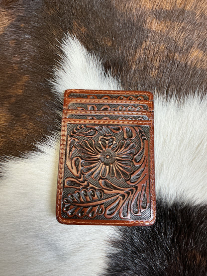 Floral Carved Money Clip Wallet
