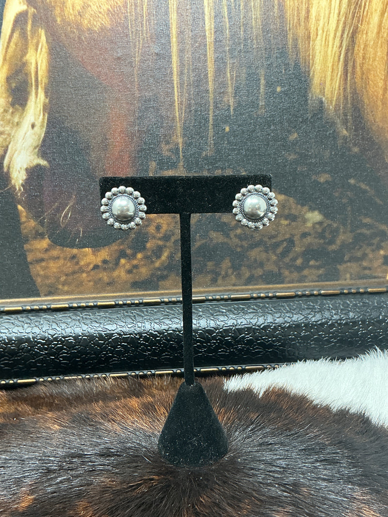 Sterling Silver Domed w/Dots Concho Earrings