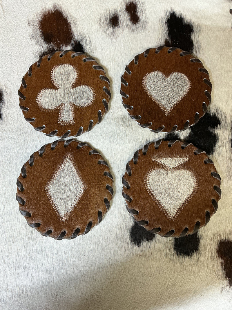 Cowhide Coaster Card Suits - Set of 4