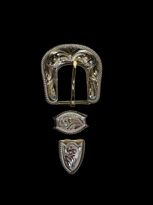 San Antonio Rope Sterling Silver 1" Belt Buckle Set