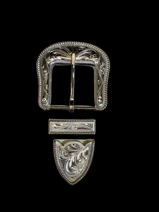 San Antonio Rope Sterling Silver 1 1/2" Belt Buckle Set