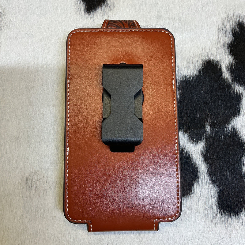 Floral Carved w/Cowhide Cell Phone Case