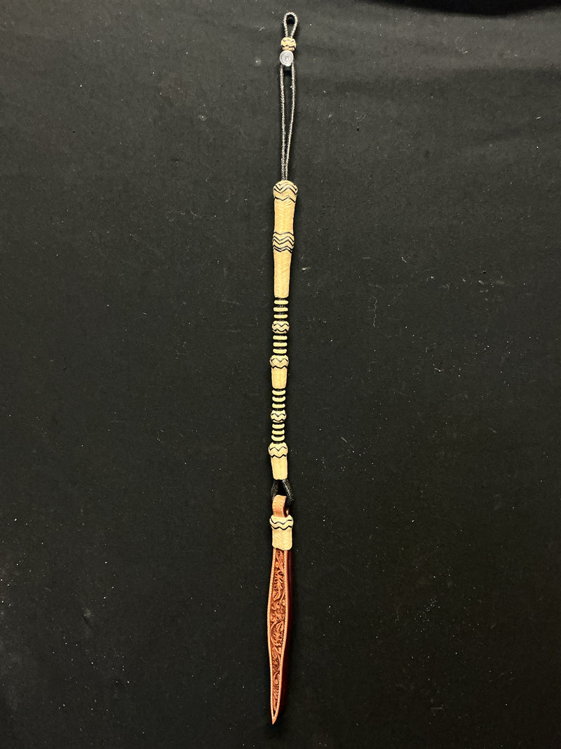 54 Plait 15" Black & Natural Rawhide Quirt