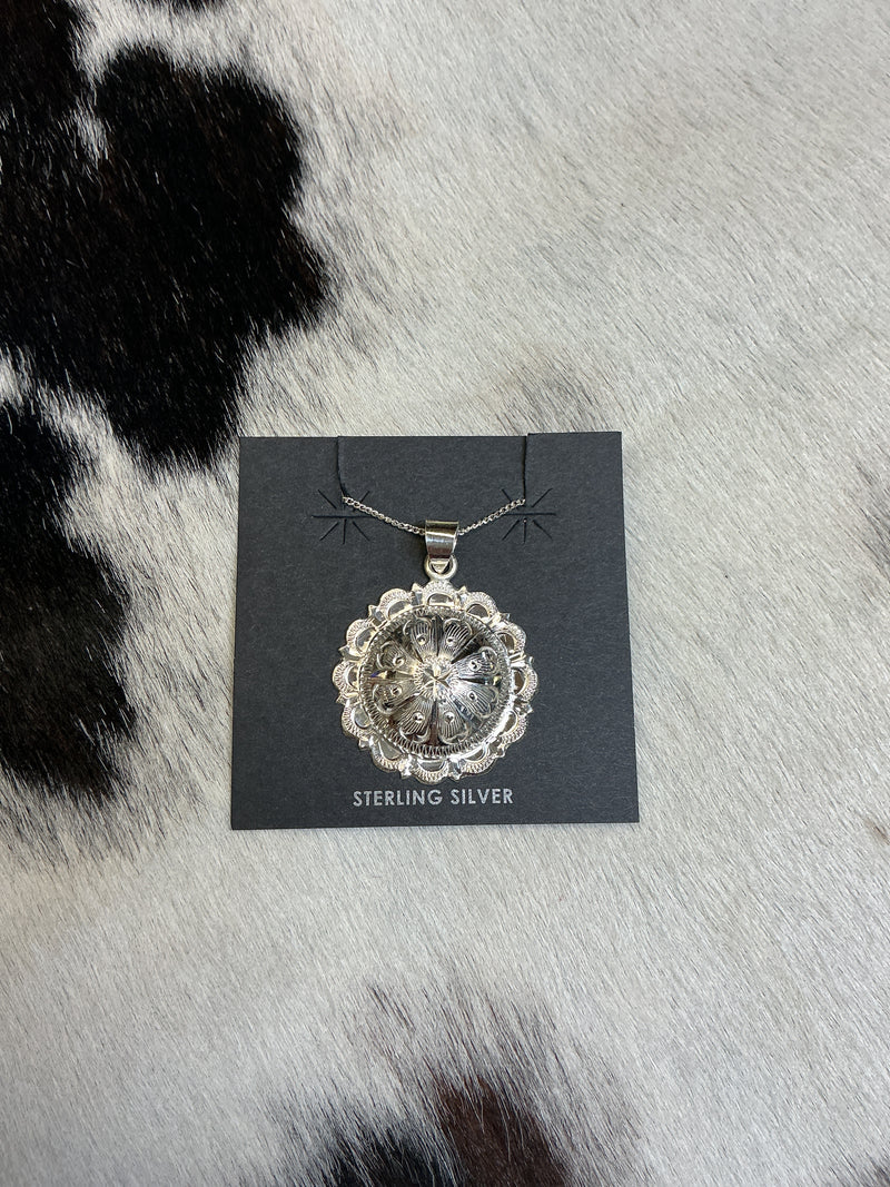Sterling Silver 1 1/4" Kansas Concho Necklace